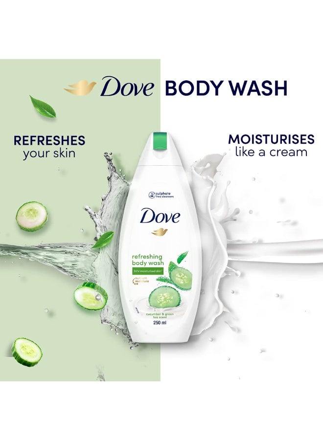 Dove Refreshing Body Wash, With Refreshing Cucumber And Green Tea Scent, For All Skin Type, Smoother Skin, 250 ml (Pack of 3) - Image 2
